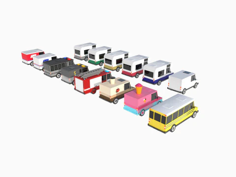 Set of special equipment vans 3D Model