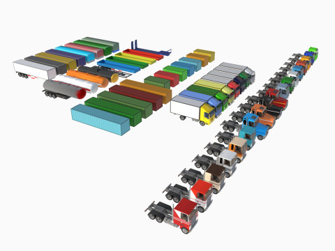 Set of trucks and trailers Modelo 3D