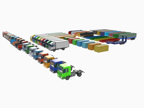 Set of trucks and trailers 3D Model