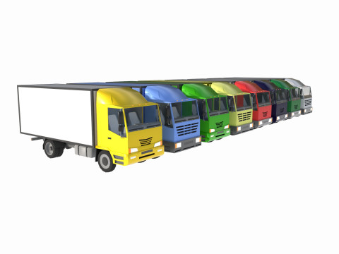 Set of trucks and trailers 3D Model