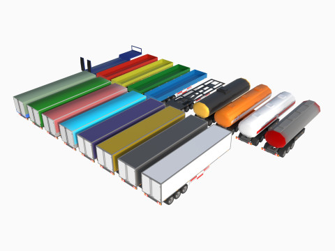 Set of trucks and trailers 3D Model
