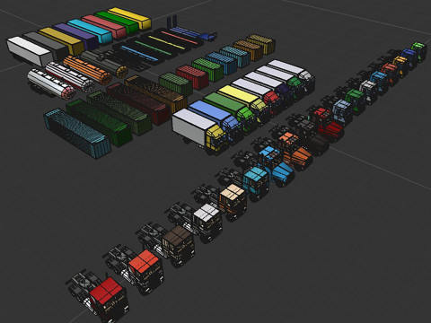 Set of trucks and trailers 3D Model