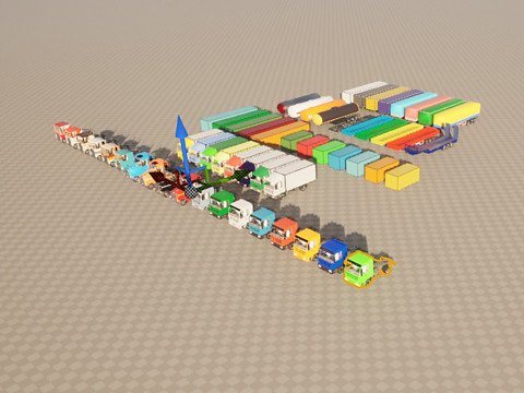 Set of trucks and trailers 3D Model