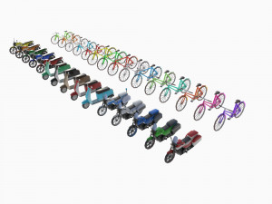 Set of motorcycles and bicycles Modelo 3D