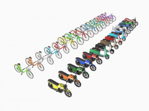 Set of motorcycles and bicycles 3D मॉडल