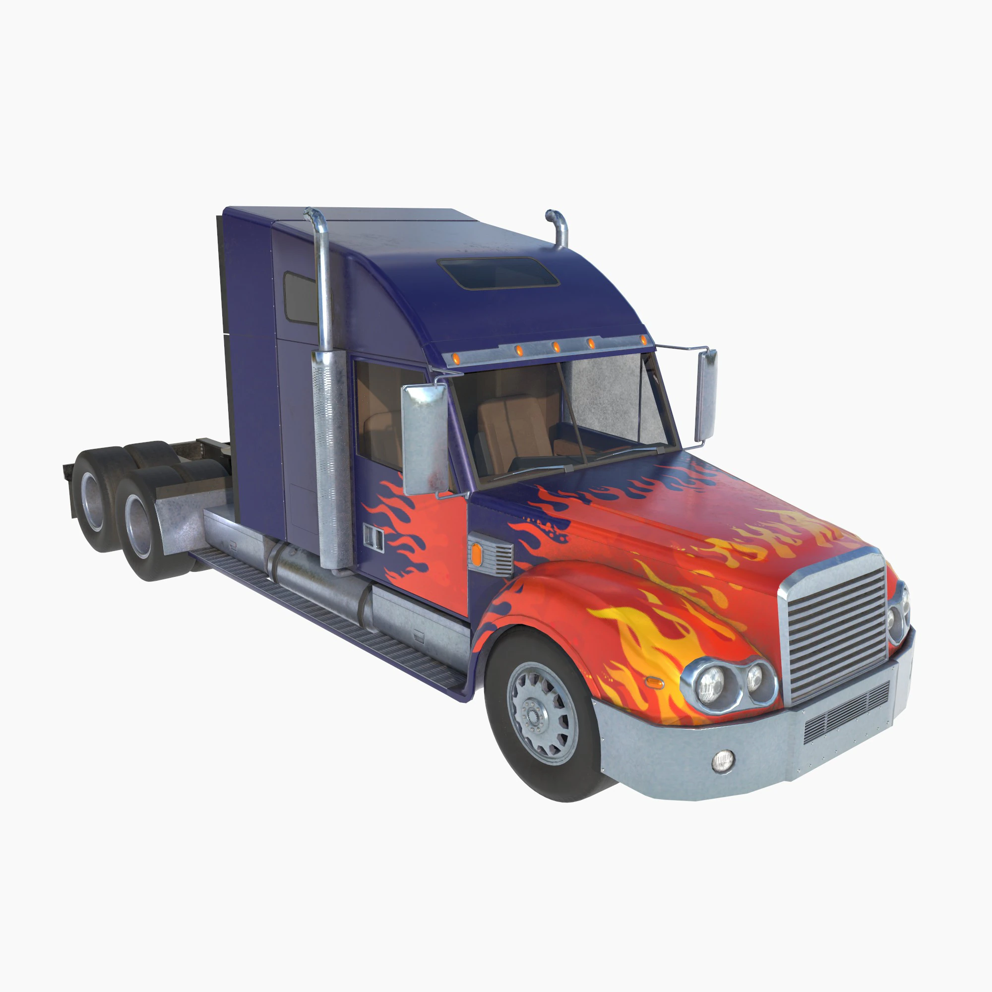 Reightliner coronado with flame paint 3D Model .c4d .max .obj .3ds .fbx .stl .blend