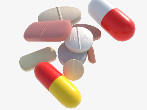 Set of tablets and pills 3D Model