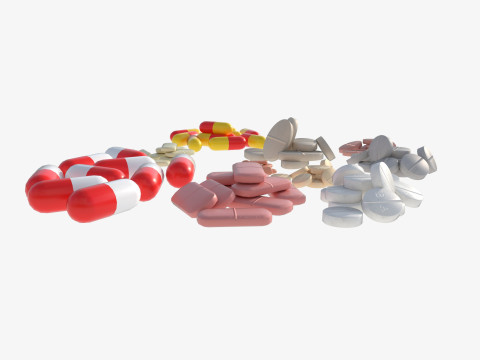 Set of tablets and pills 3D Model