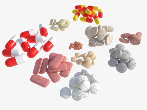 Set of tablets and pills 3D Model