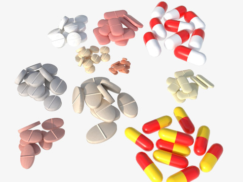 Set of tablets and pills 3D Model