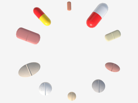 Set of tablets and pills 3D Model