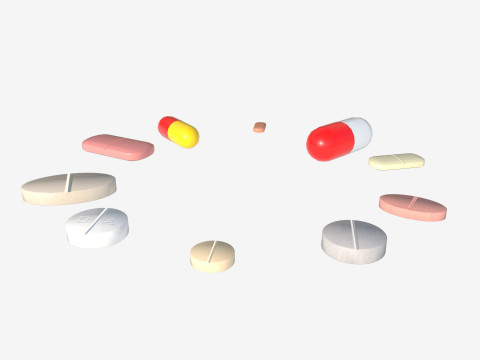 Set of tablets and pills 3D Model