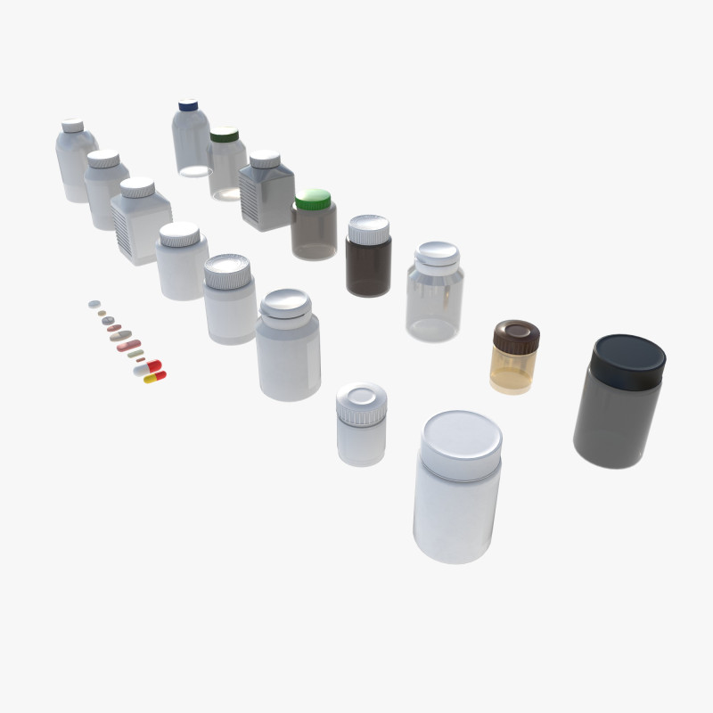 Set of pill bottles 3D Модель .c4d .max .obj .3ds .fbx .stl .blend