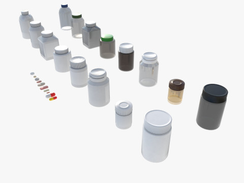 Set of pill bottles 3D Model