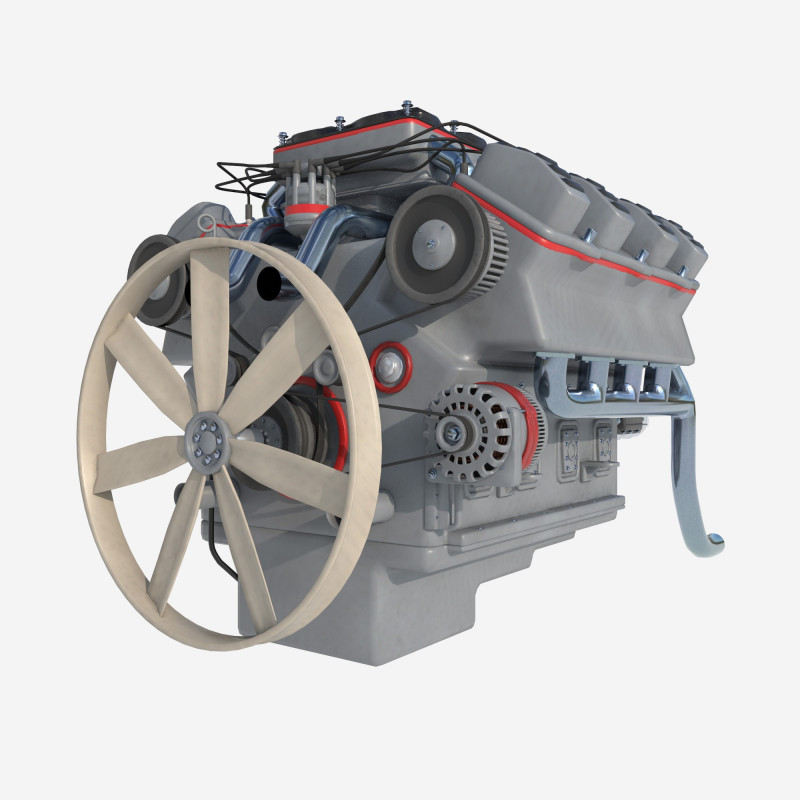 8 cylinder truck engine 3D Model .c4d .max .obj .3ds .fbx .stl .blend