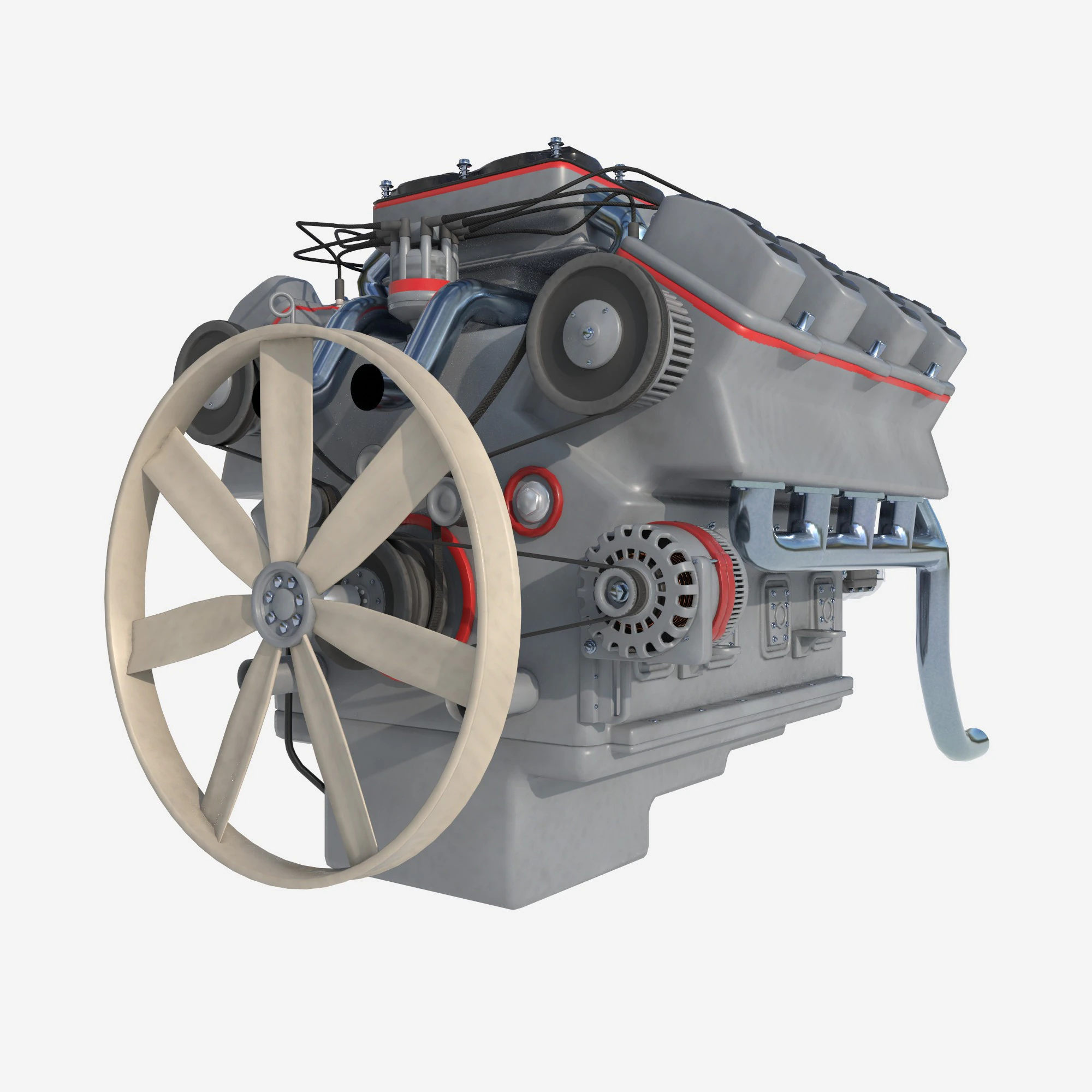 8 cylinder truck engine 3D Model .c4d .max .obj .3ds .fbx .stl .blend 