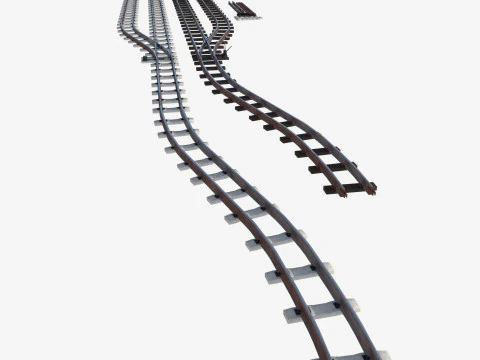 रेलवे ट्रैक और रेल पटरियों का एक सेट 3D मॉडल
