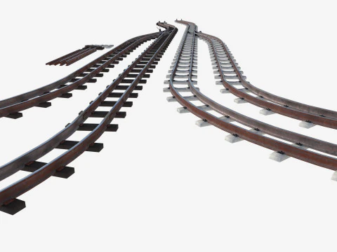 रेलवे ट्रैक और रेल पटरियों का एक सेट 3D मॉडल