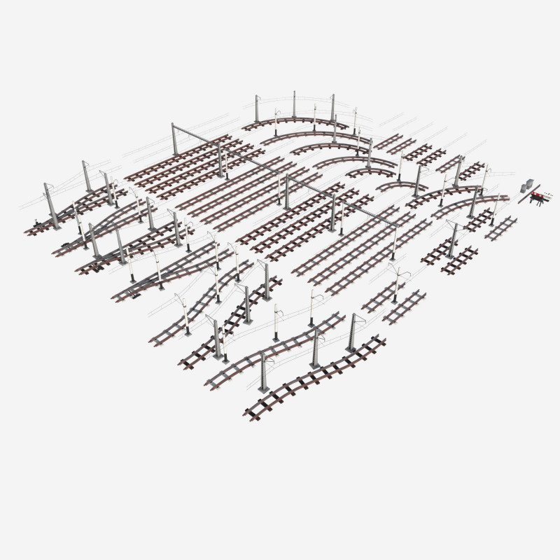 A set of electrified railway tracks and rails 3D मॉडल .c4d .max .obj .3ds .fbx .stl .blend