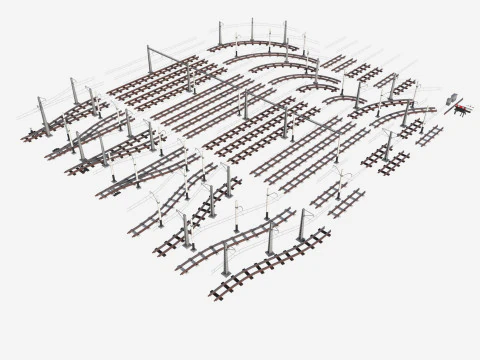 Una serie di binari e rotaie elettrificati Modello 3D
