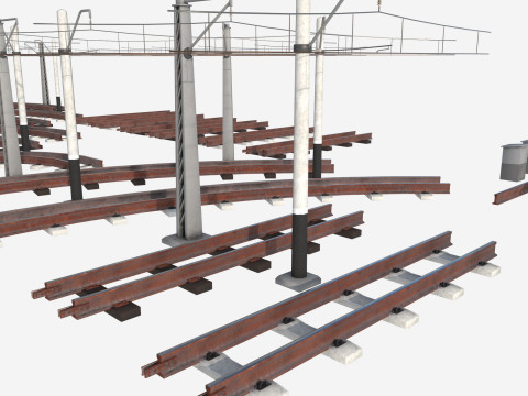 A set of electrified railway tracks and rails 3D मॉडल