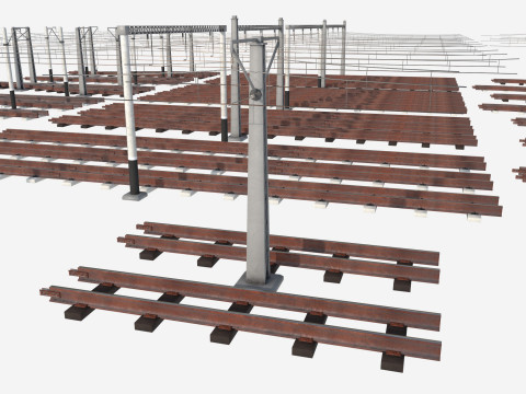 A set of electrified railway tracks and rails 3D मॉडल