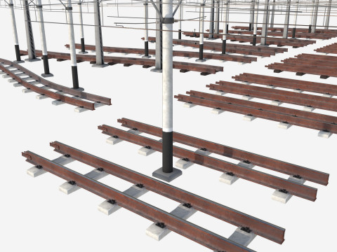 A set of electrified railway tracks and rails 3D मॉडल