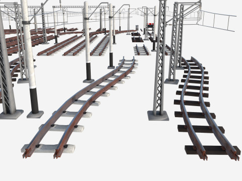 A set of electrified railway tracks and rails 3D मॉडल