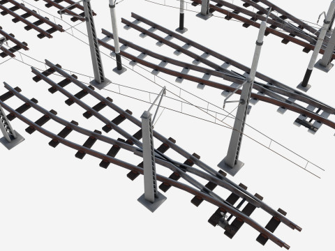 A set of electrified railway tracks and rails 3D मॉडल