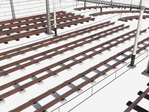 A set of electrified railway tracks and rails 3D मॉडल