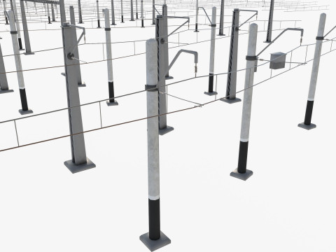 A set of electrified railway tracks and rails 3D मॉडल