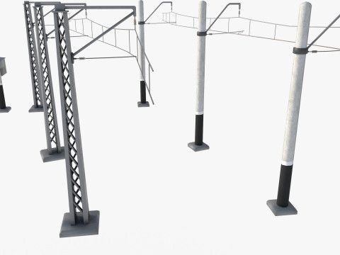A set of electrified railway tracks and rails 3D मॉडल