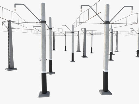 A set of electrified railway tracks and rails 3D मॉडल