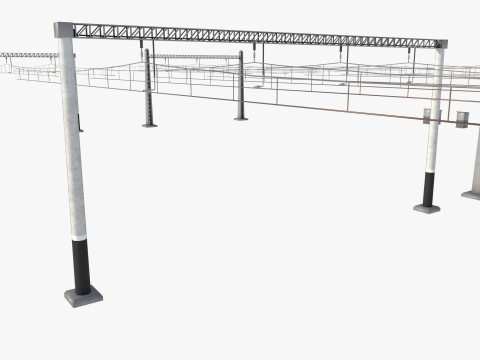 A set of electrified railway tracks and rails 3D मॉडल