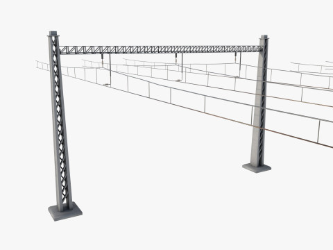 A set of electrified railway tracks and rails 3D मॉडल