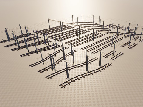 A set of electrified railway tracks and rails 3D मॉडल
