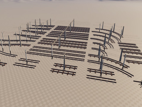 A set of electrified railway tracks and rails 3D मॉडल