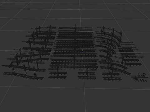 A set of electrified railway tracks and rails 3D मॉडल