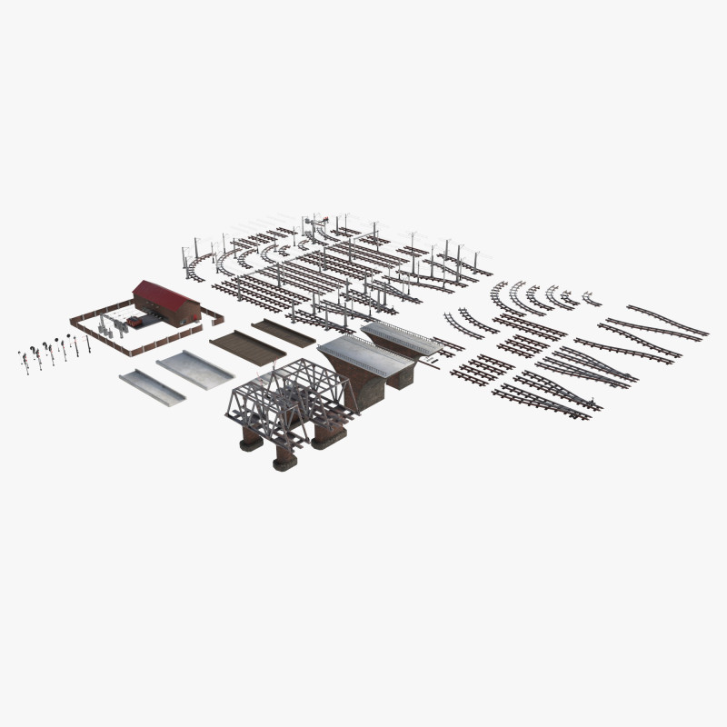 Великий залізничний набір 3D Модель .c4d .max .obj .3ds .fbx .stl .blend 