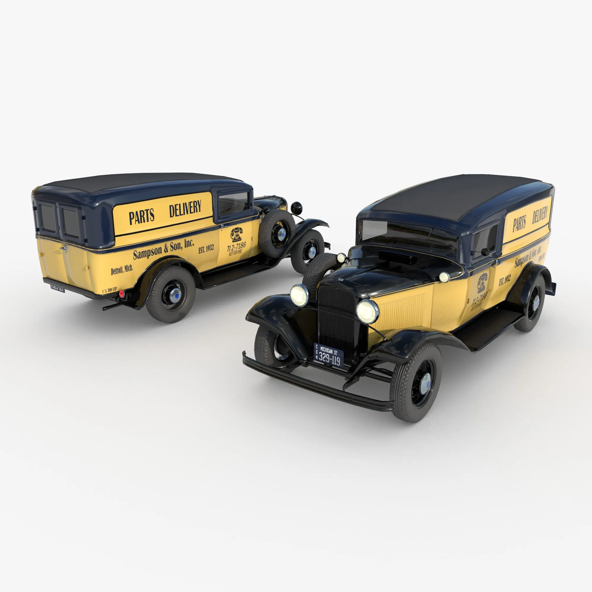 1932 retro model panel van delivery 3D Model .c4d .max .obj .3ds .fbx .stl .blend 