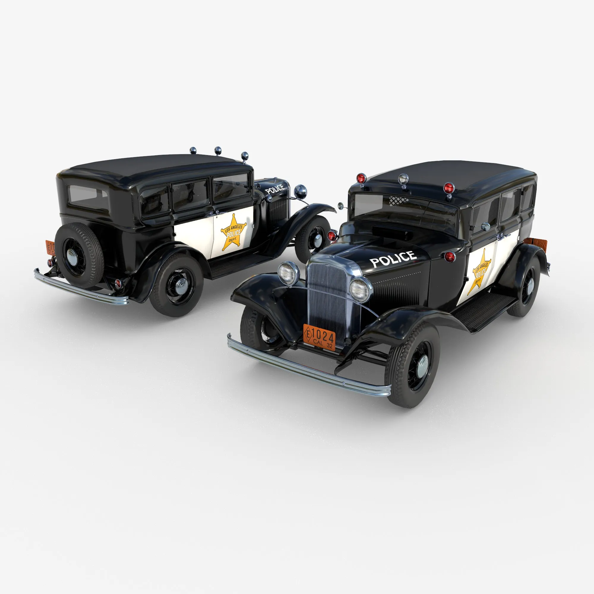 1932 retro 4-door police sedan 3D Model .c4d .max .obj .3ds .fbx .stl .blend 