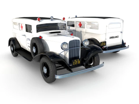1932 retro five-door ambulance van 3D Model