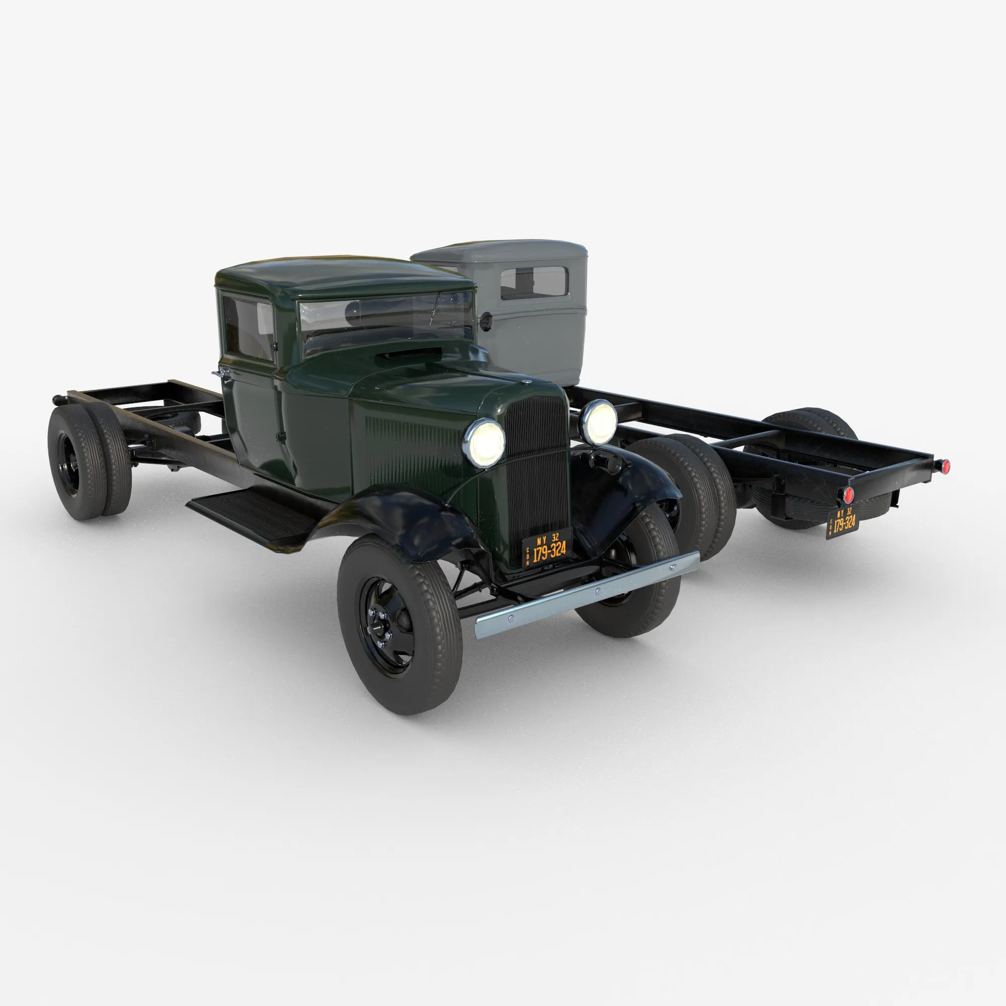 1933 truck with an extended wheelbase 3D Model .c4d .max .obj .3ds .fbx .stl .blend