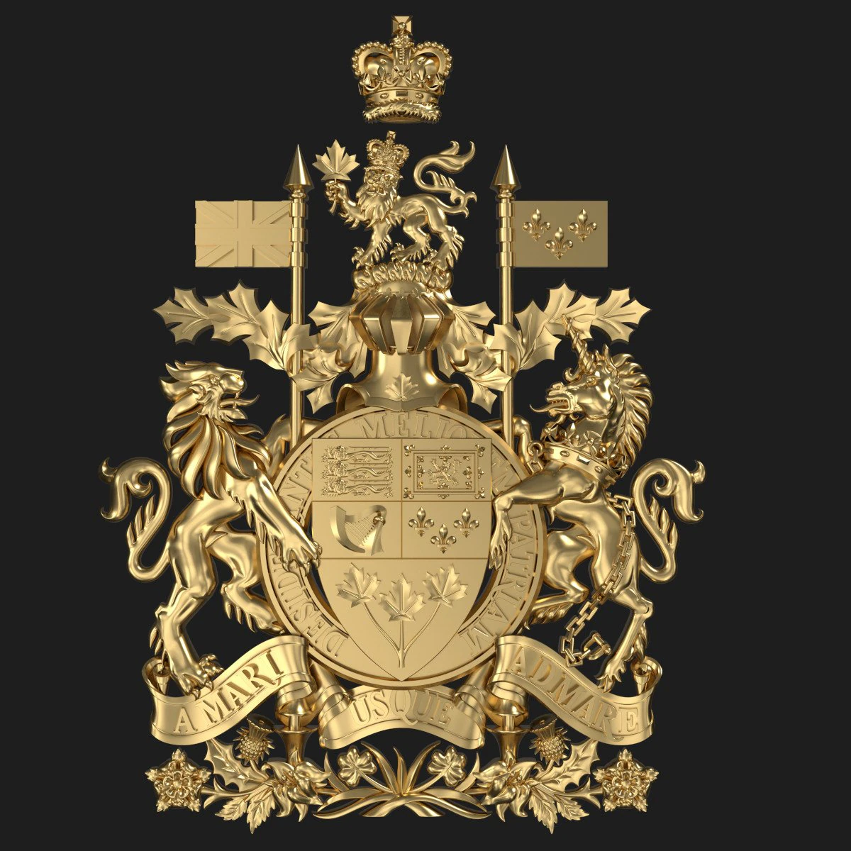 Coat of arms of the Canada 3D Print Model .c4d .max .obj .3ds .fbx .stl .blend 
