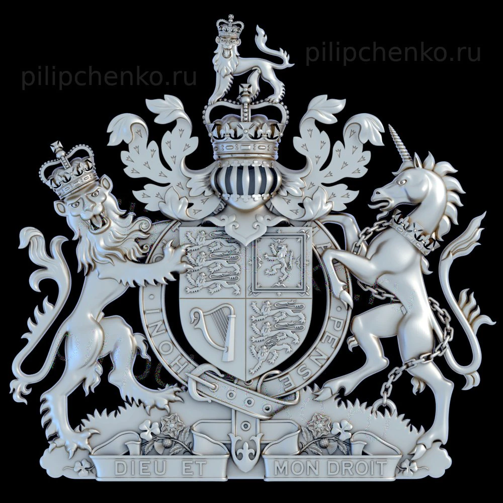 Coat of arms of the United Kingdom 3D Print Model .c4d .max .obj .3ds .fbx .stl .blend 