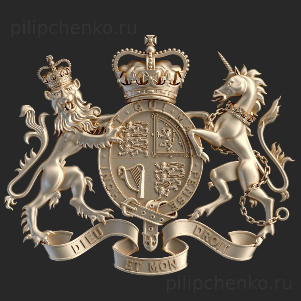 Coat of arms of the United Kingdom Government version 3D Print Model .c4d .max .obj .3ds .fbx .stl .blend 