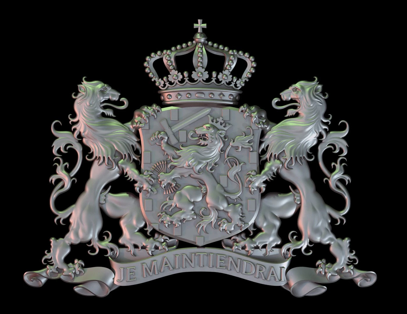 Coat of arms of the Netherlands State version 3D Print Model .c4d .max .obj .3ds .fbx .stl .blend 