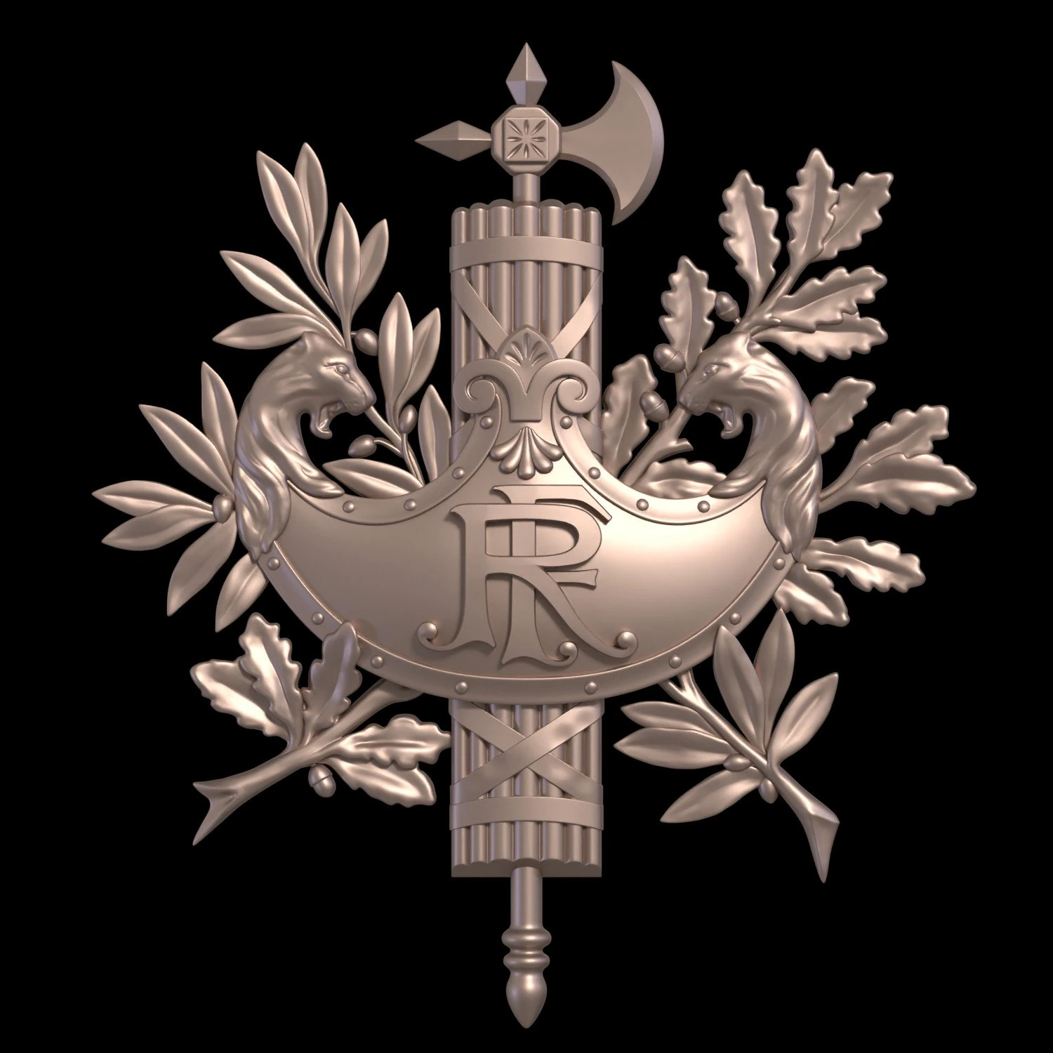Diplomatic emblem of France 3D Print Model .c4d .max .obj .3ds .fbx .stl .blend
