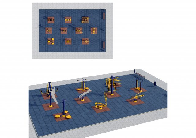 sports ground with outdoor exercise trainers 3D Модель .c4d .max .obj .3ds .fbx .stl .blend 