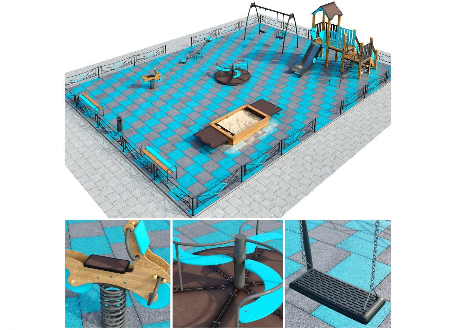 stylish turquoise playground 3D Model .c4d .max .obj .3ds .fbx .stl .blend 